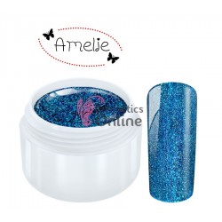 Gel UV Amelie color cu sclipici Mirror Chrome Blue 5ml + 1 Cutie cu paiete Holografice Cadou